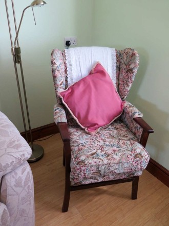 High backed chair has a firm seat height of 55cm or 22” High backed chair has a firm seat height of 55cm or 22”